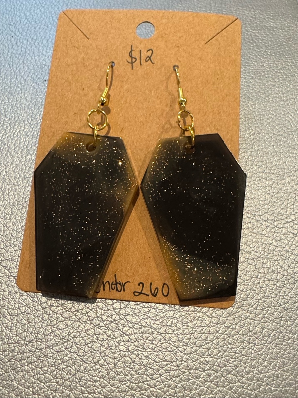 Gold and Black Coffin-Shaped Dangle Earrings